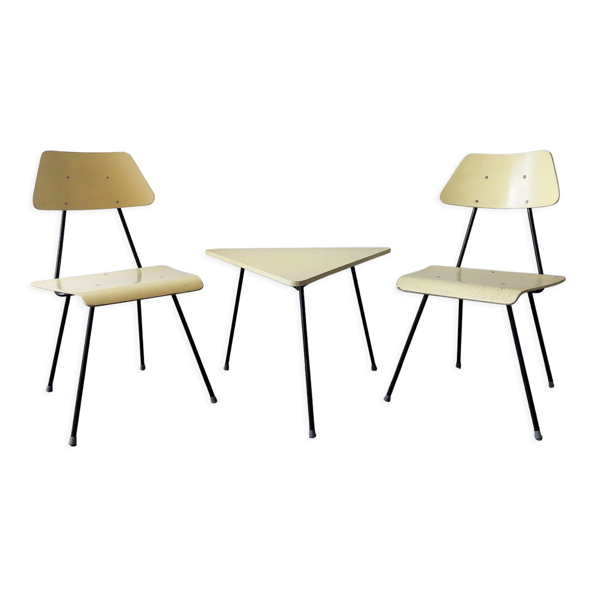 Set of 2 bedroom chairs and sidetabe by Rob Parry for Dico, The Netherlands 1950's