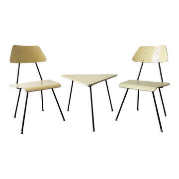 Set of 2 bedroom chairs and sidetabe by Rob Parry for Dico, The Netherlands 1950's