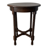 Petit guéridon vintage en bois tourné, table d’appoint ronde en bois