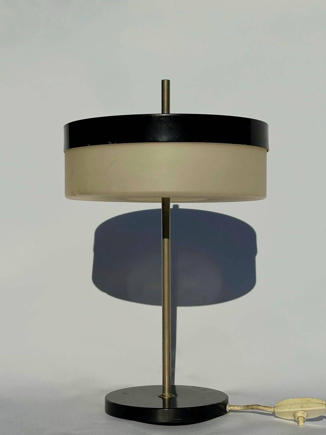 Kamenický Šenov table lamp with cylindrical shade, Czechoslovakia, 1970s