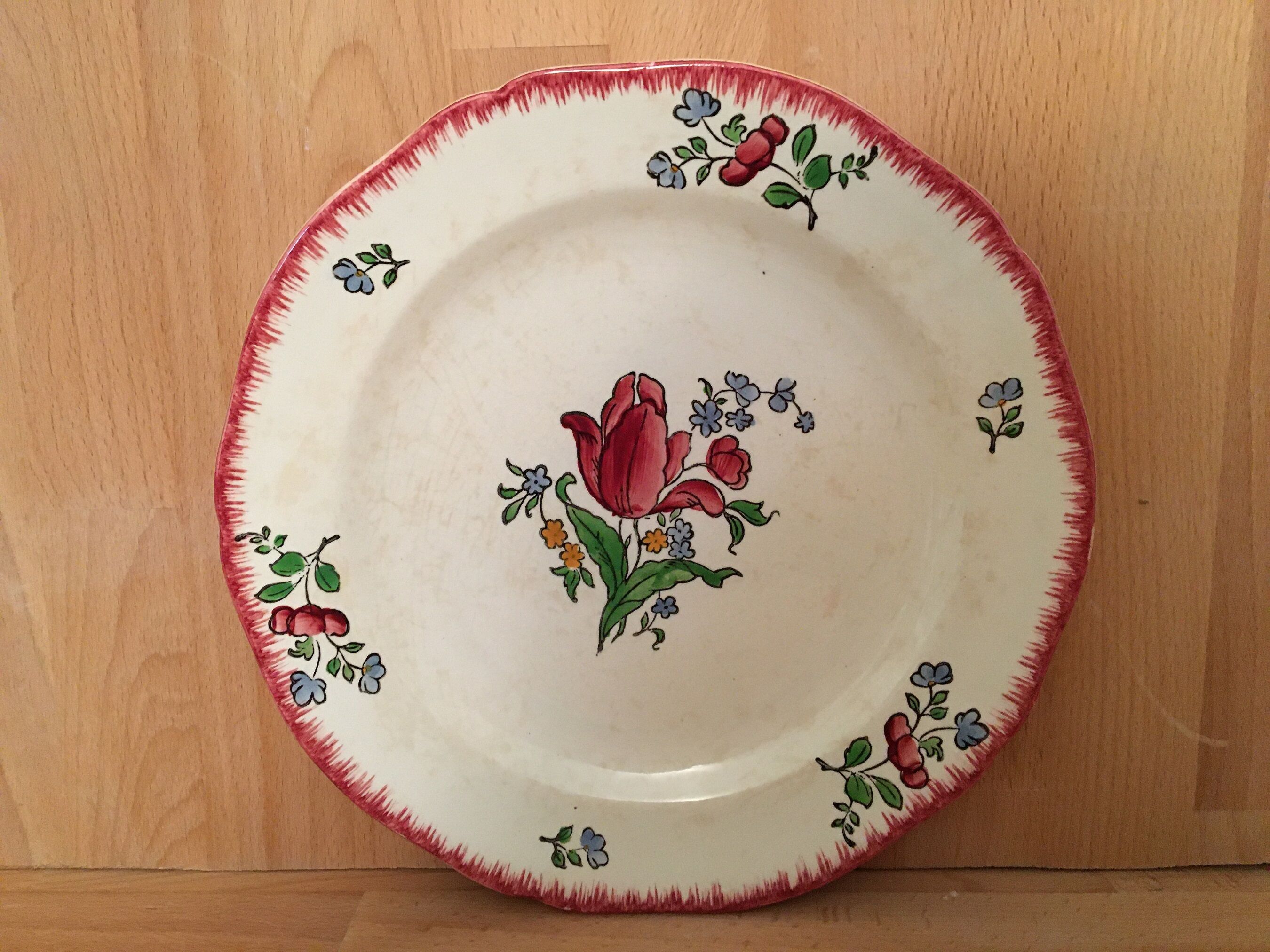6 Flat plates in Earthenware of Gien with Flower Décor