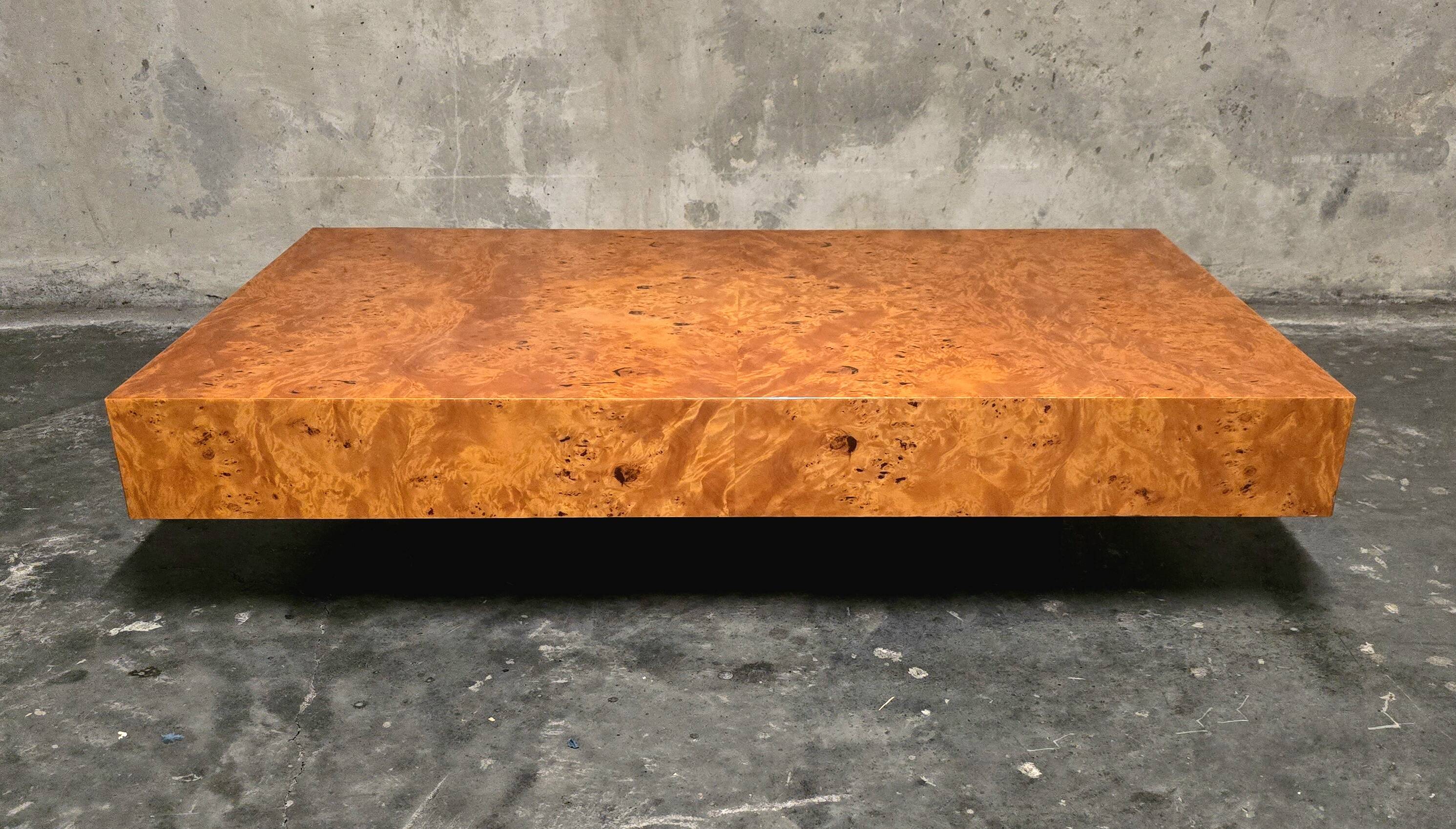 Jean-Claude Mahey coffee table for Roche Bobois, elm burl veneer, has