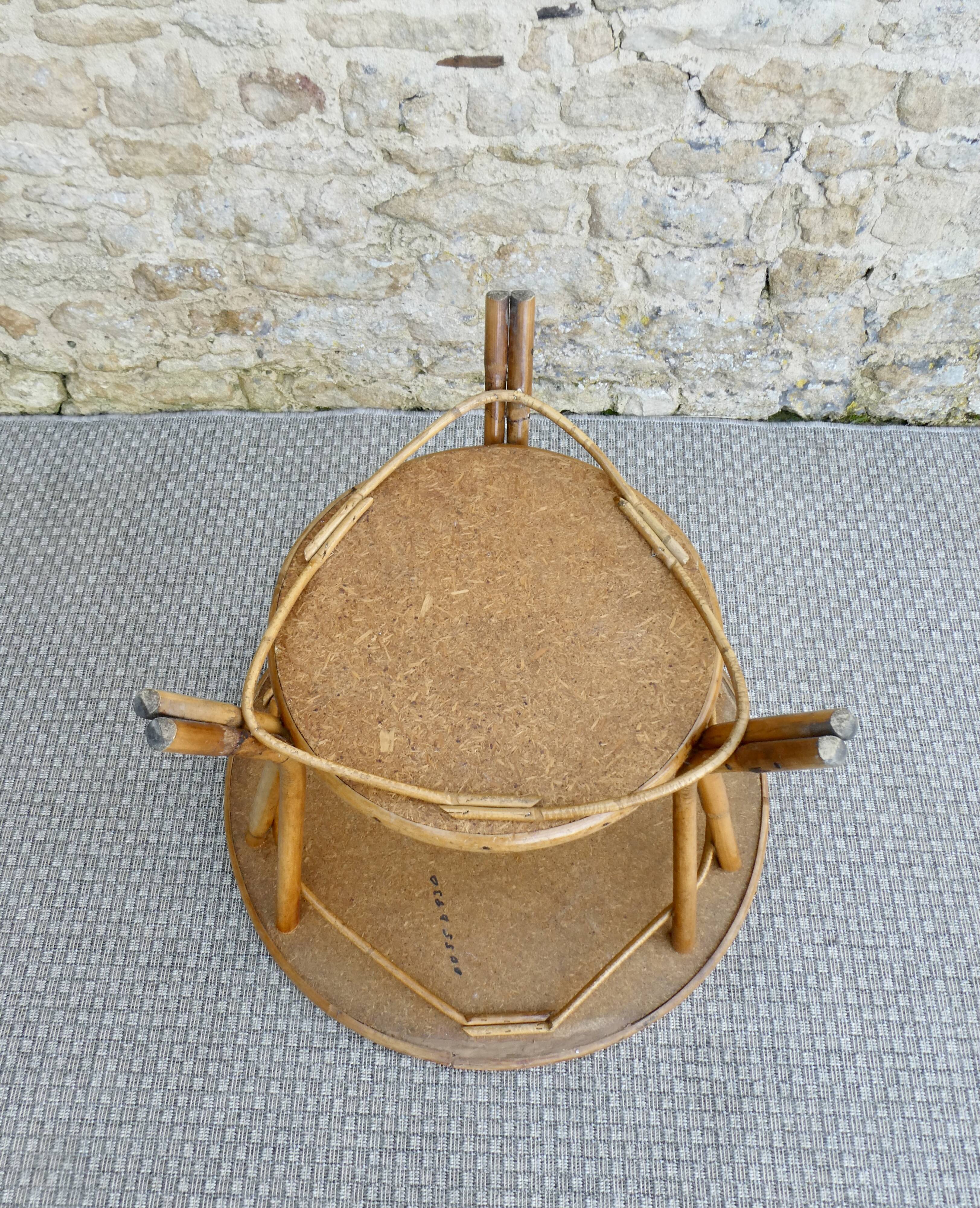 Rattan coffee table, tripod, with double top, 1960s