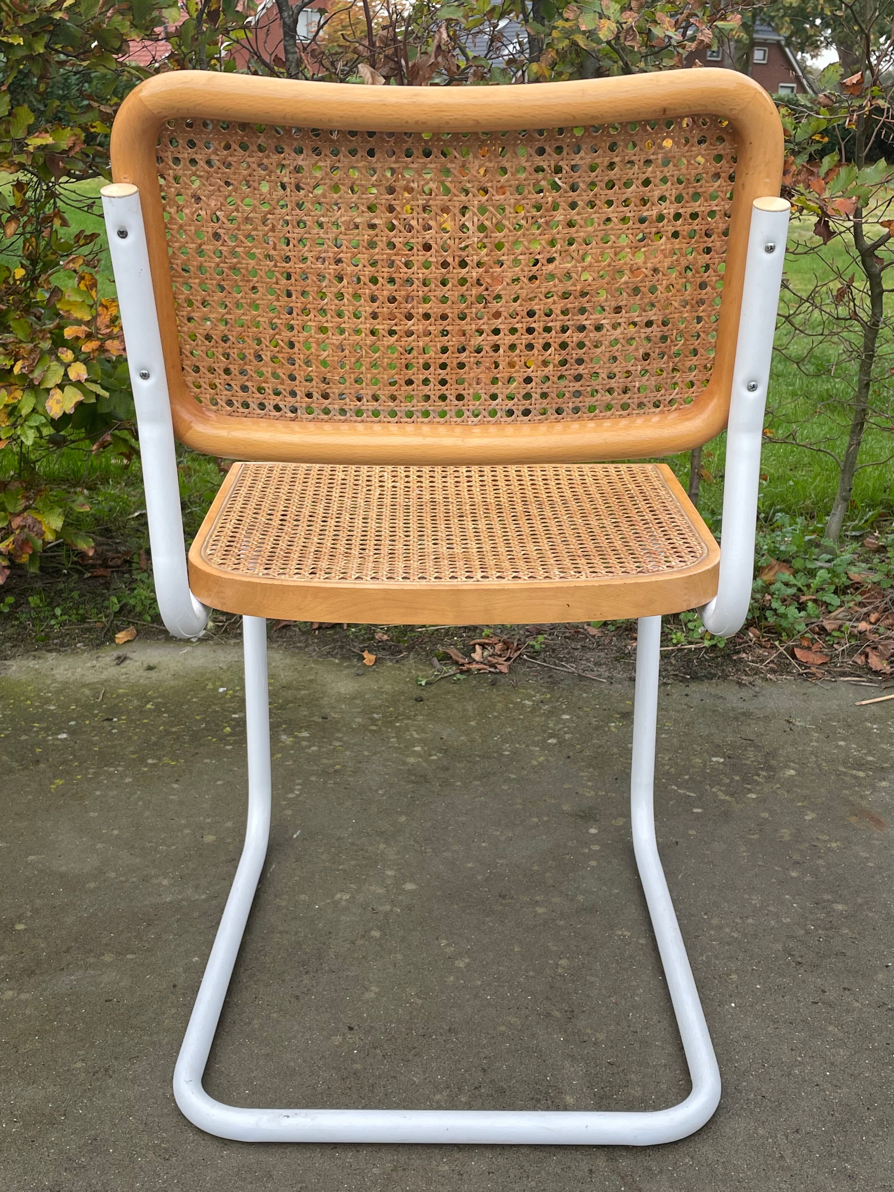 Cesca chair b32 model in white and wood by Marcel Breuer