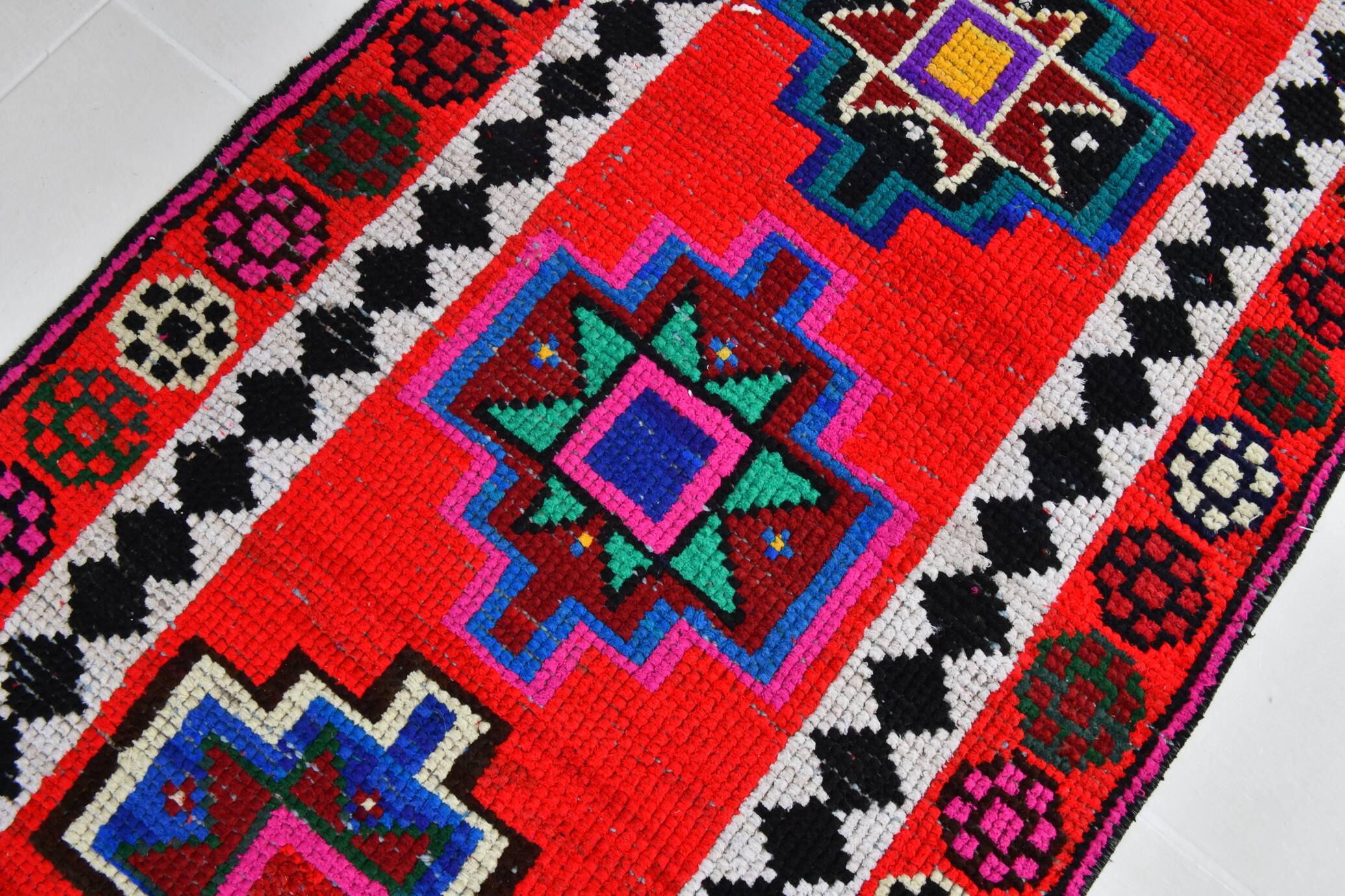 2x12 Colorful Geometric Vintage Runner Rug, 73x373Cm