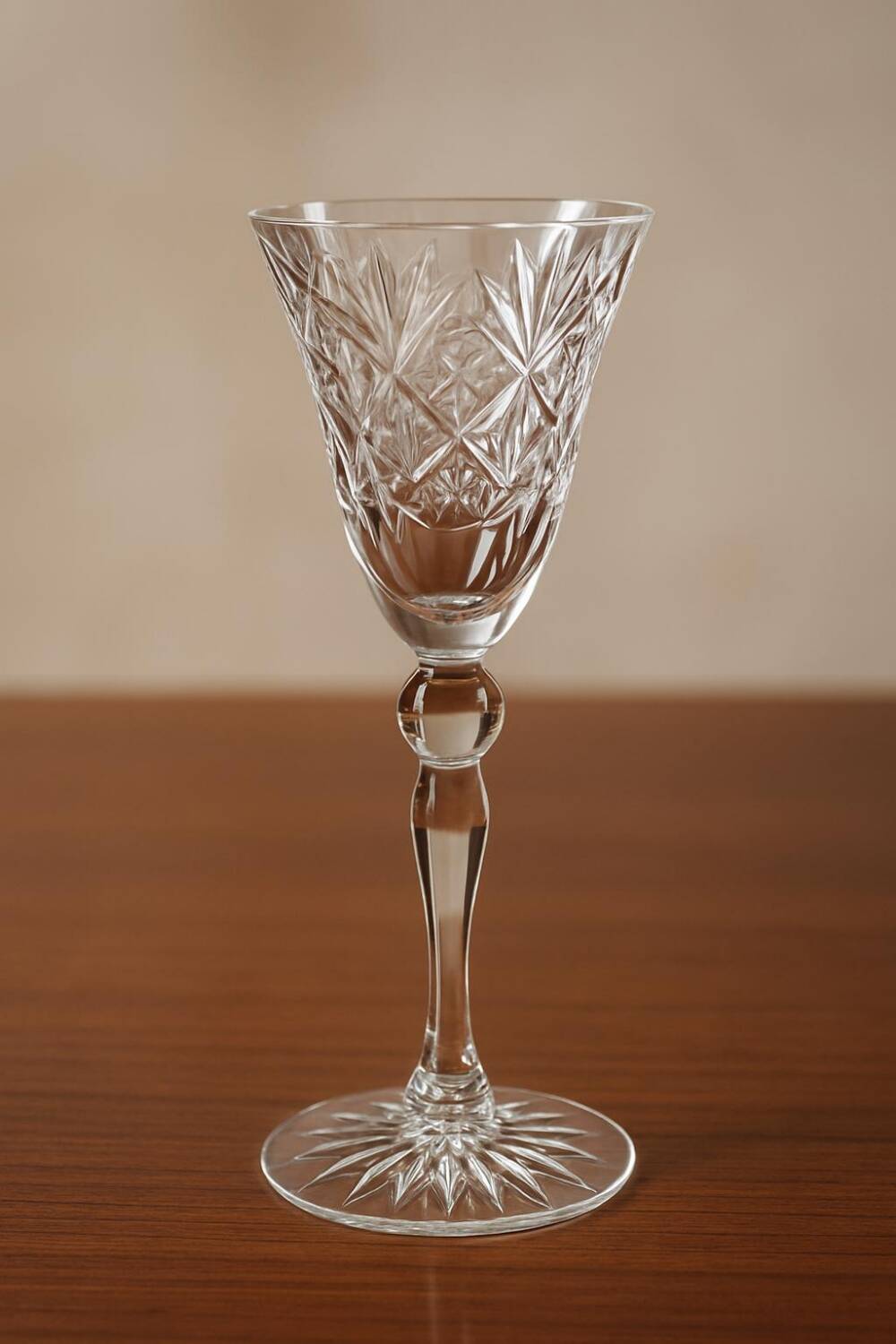 Large cut glass stemmed glass – star decoration – 1960s