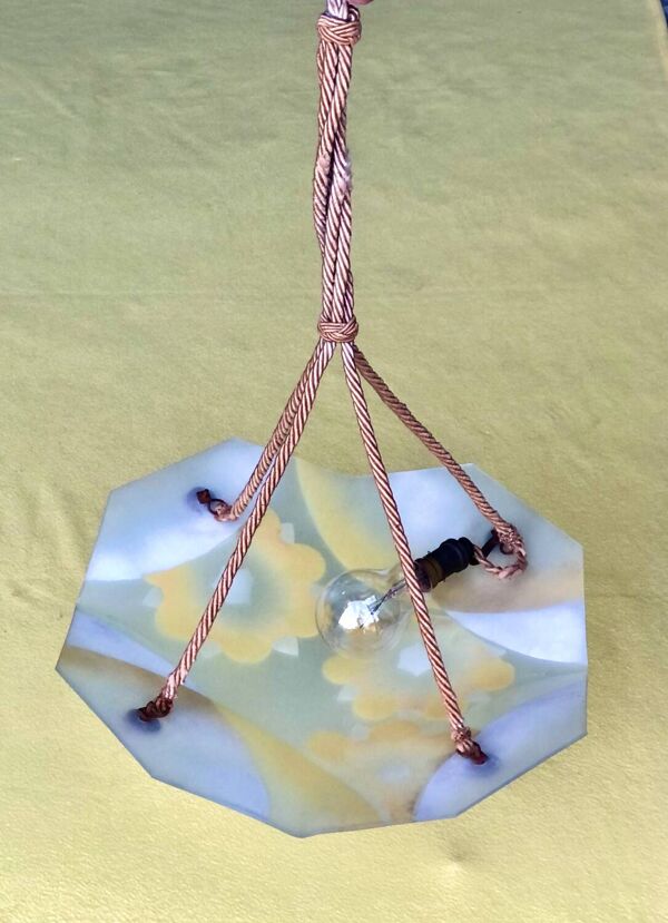 Lustre/suspension vintage 1940 fleurs jaunes