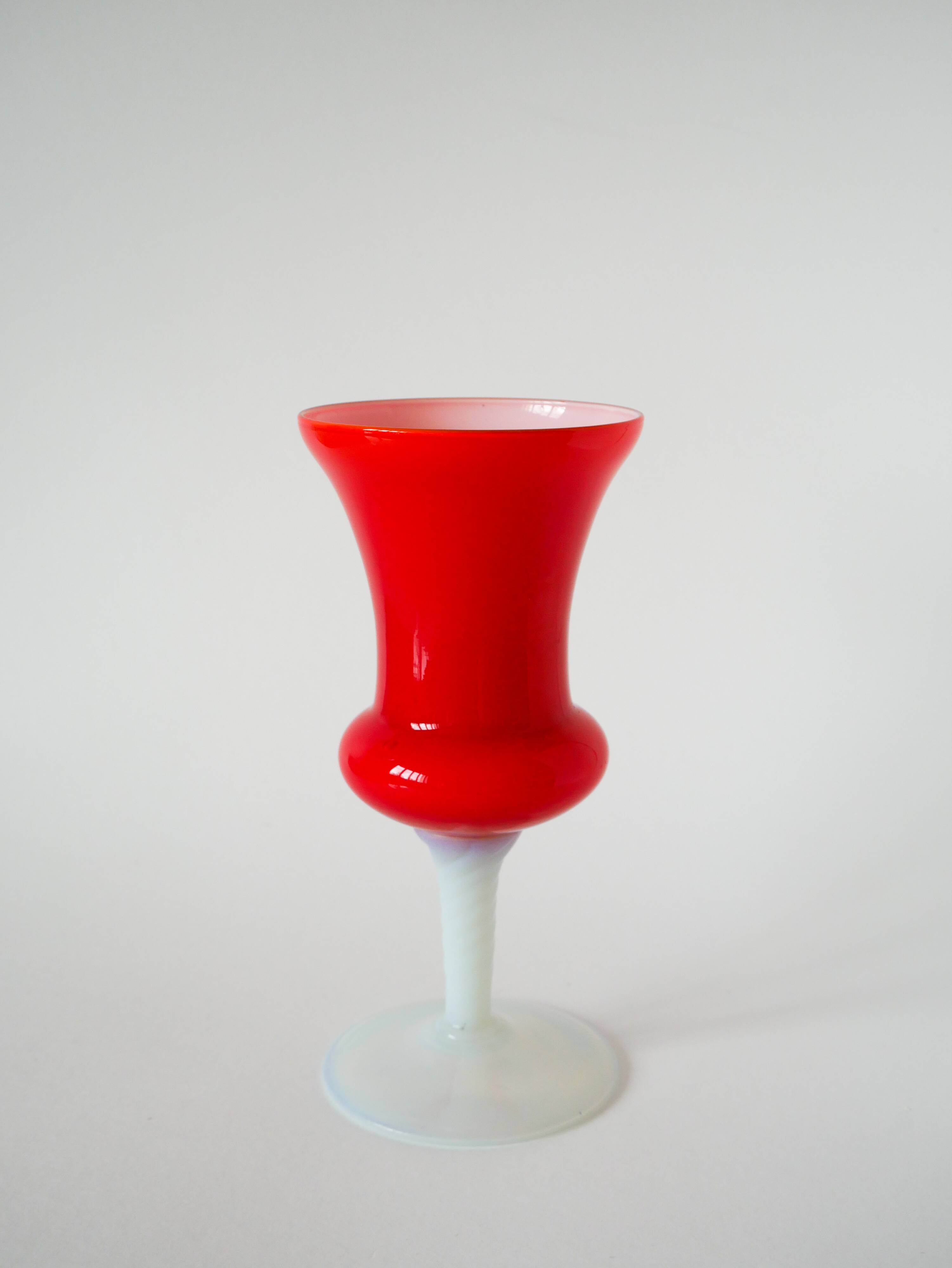 Orange-red opaline vase, 1960, 23 x 11 cm