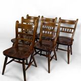 Set of 6 "Windsor" / Western / Cowboy chairs in beech, Circa 1970