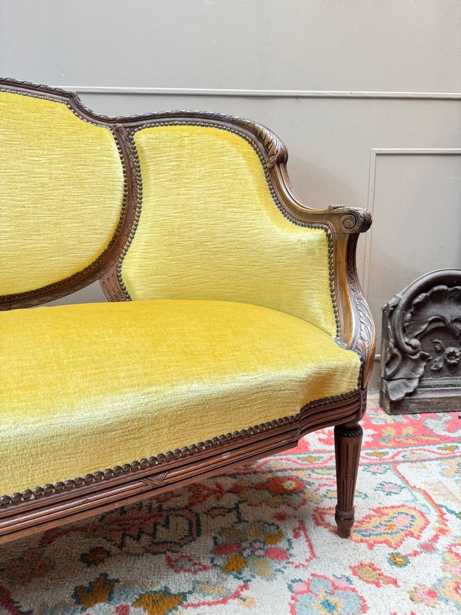 Banquette, natural wood canapé in louis xvi style, 19th century