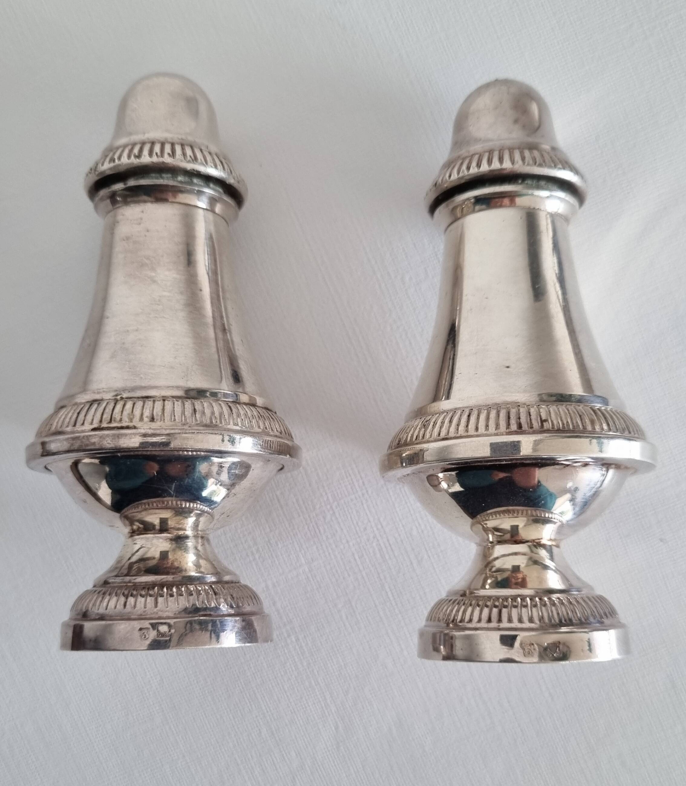 Silver metal salt and pepper shakers
