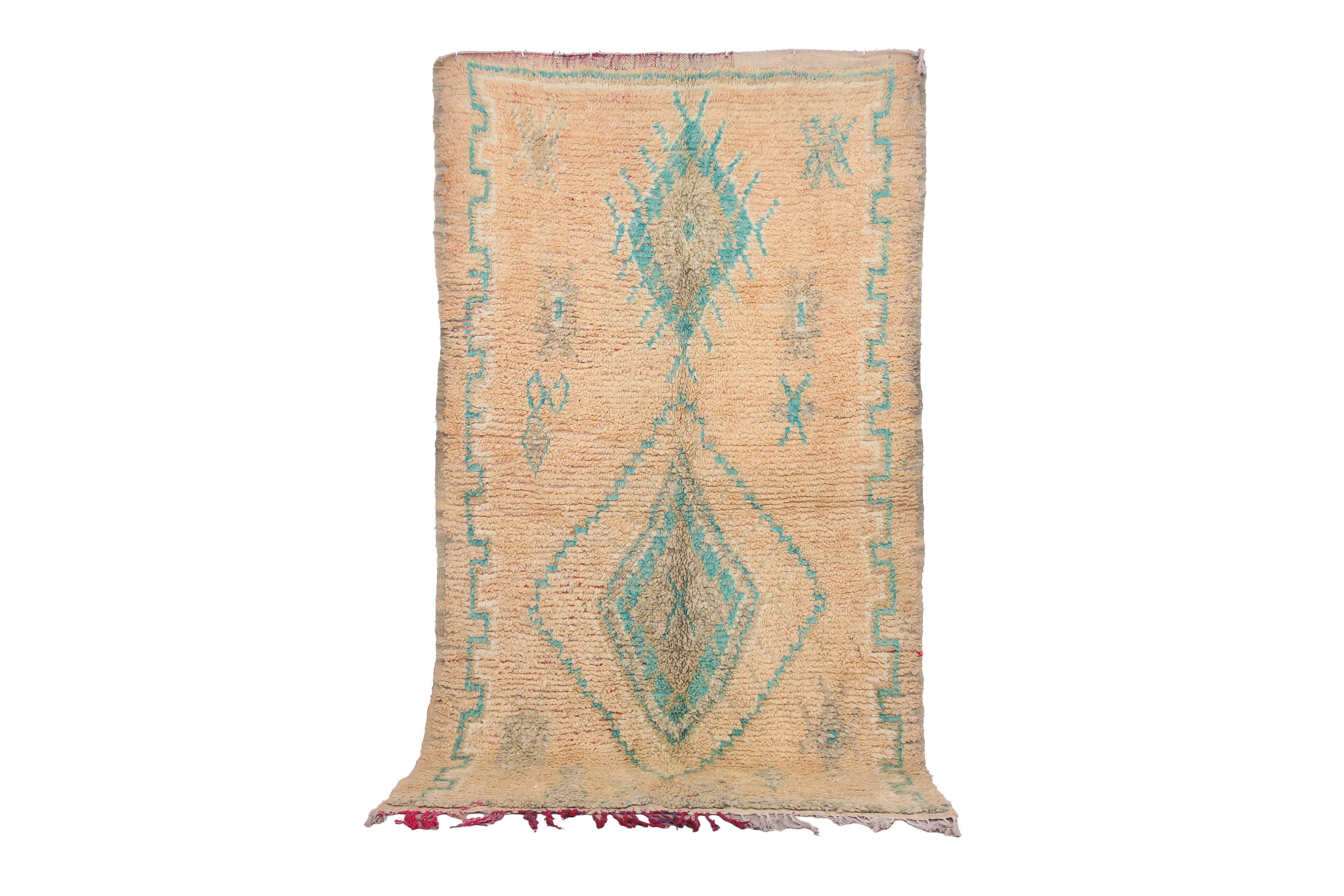 Peach & Turquoise vintage moroccan rug 143 x 249 cm - Berber Rug Handmade