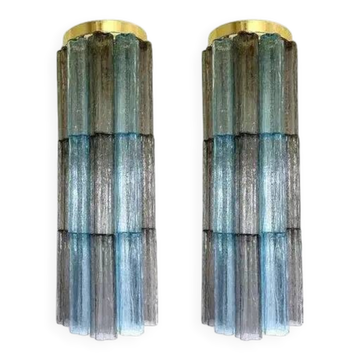 Murano glass Tronchi wall lights in grey and light blue by Simoeng, set of 2