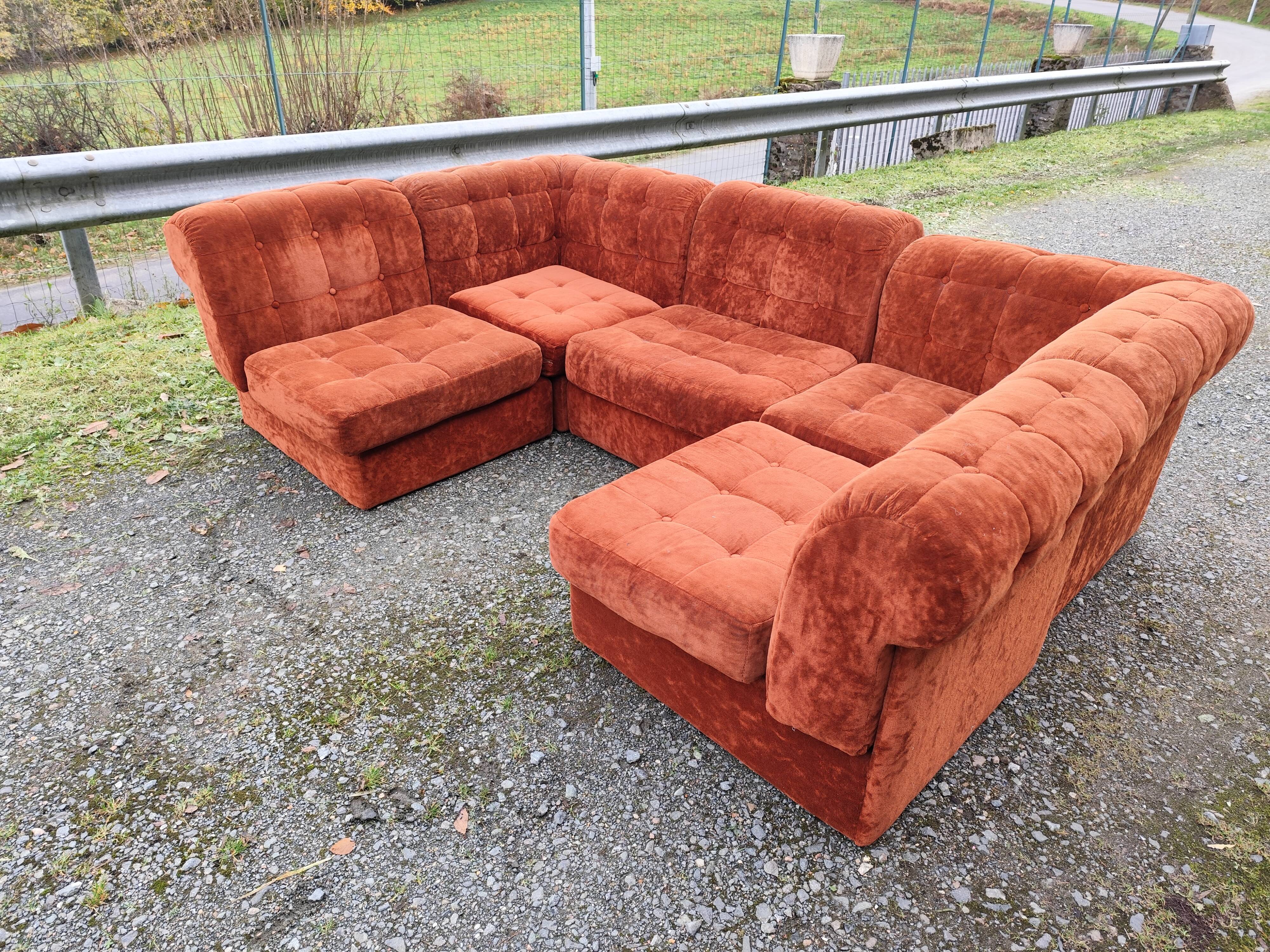 Modular velvet sofa bench 5 blocks