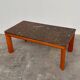 1970s modernist fossil marble coffee table with wooden base