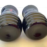 Pair of small painted black opaline vases