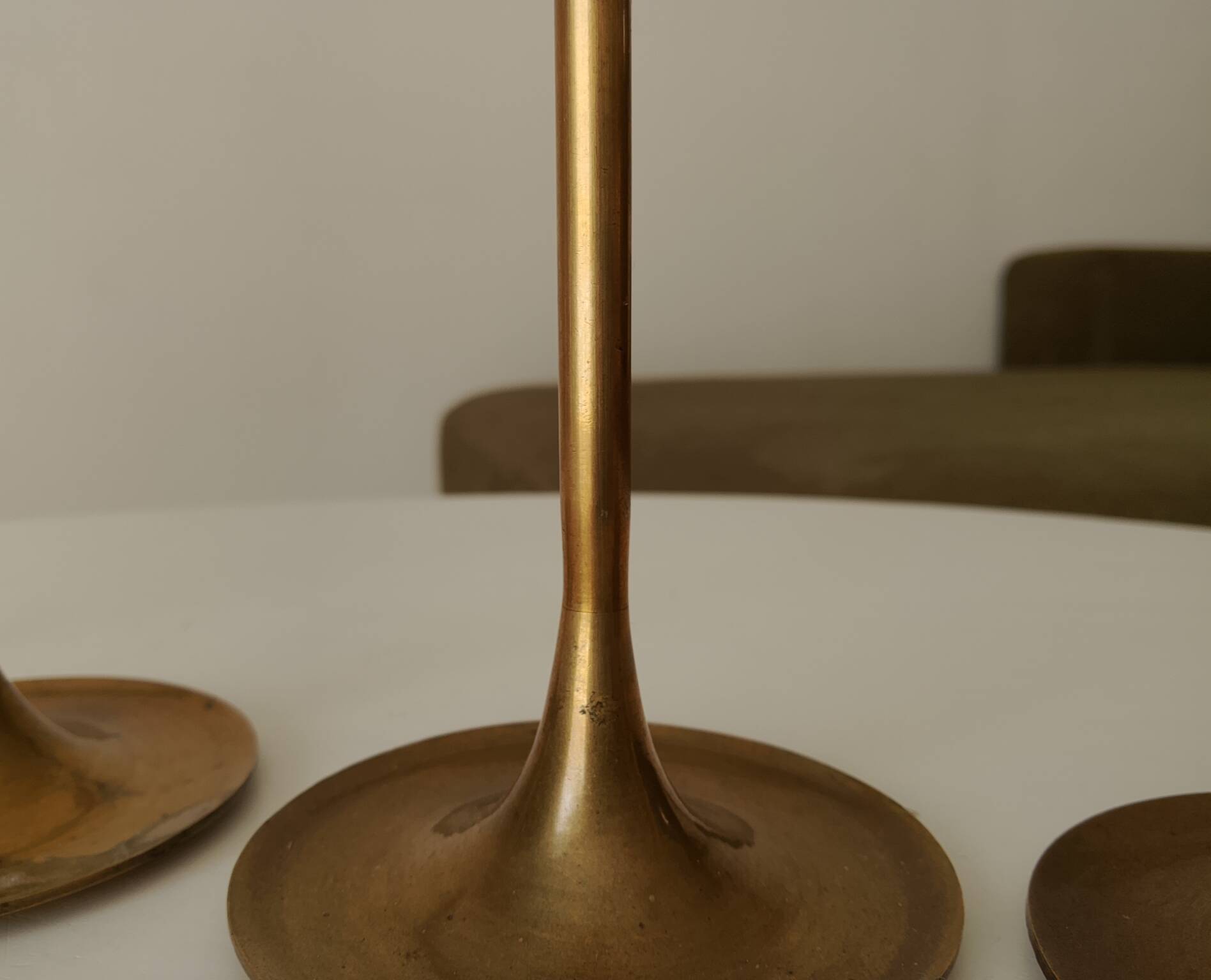 Set of 6 Scandinavian brass candle holders from the 1960s.