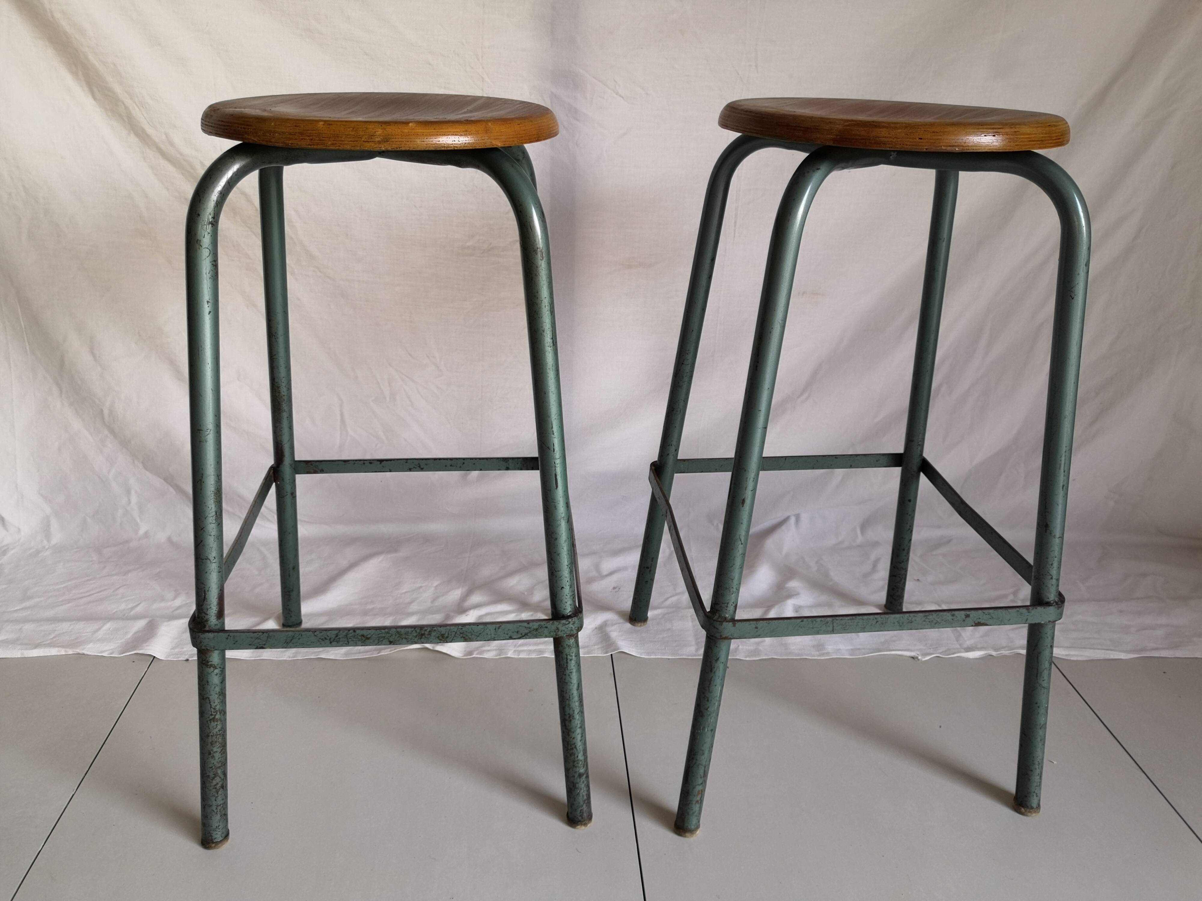 Duo of vintage 60s workshop industrial tabourets