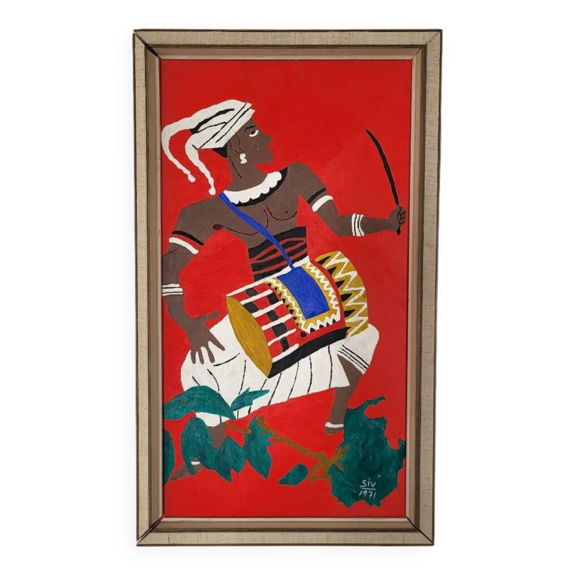 Painting Siv Holme 1971 / African Man Playing a Drum