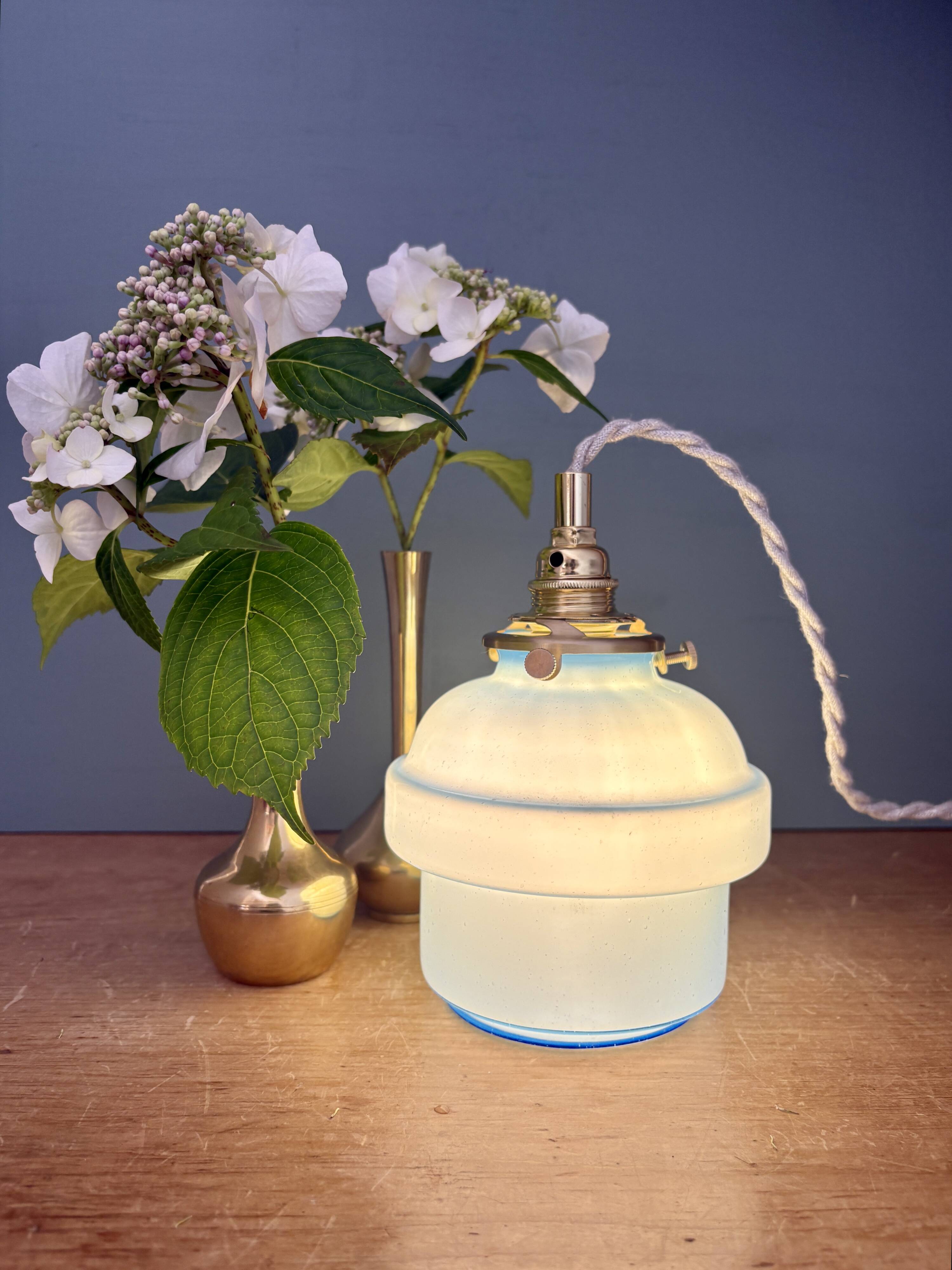Vintage blue opaline globe pendant light
