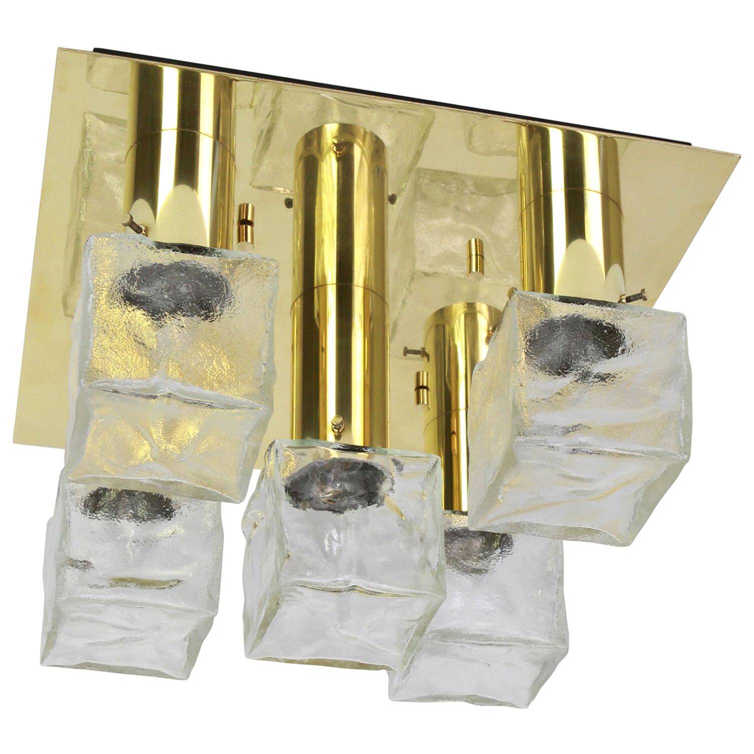 Large Murano Ice glass ceiling light by Kalmar, Austria, 1960s.