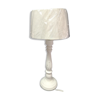 Patinated wooden bedside lamp