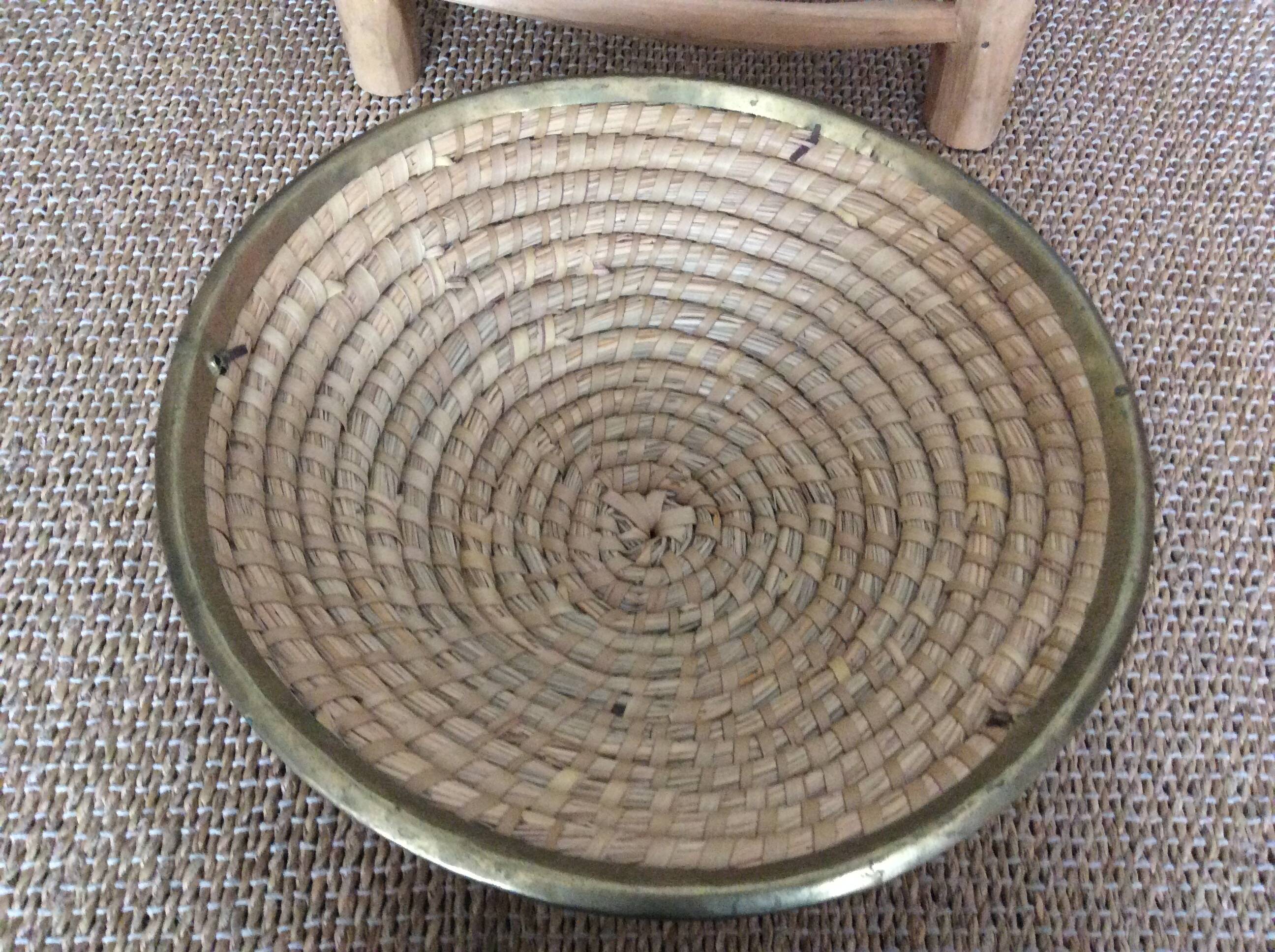 Straw and brass basket