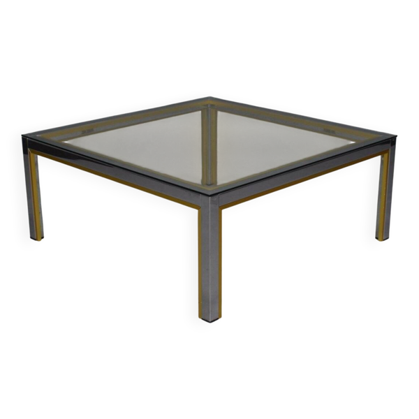 Table basse en chrome et or italienne, années 1970