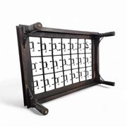 French brutalist coffee table, forged wrought iron, shepherd with dog and his herd, 1970s, transparent glass top