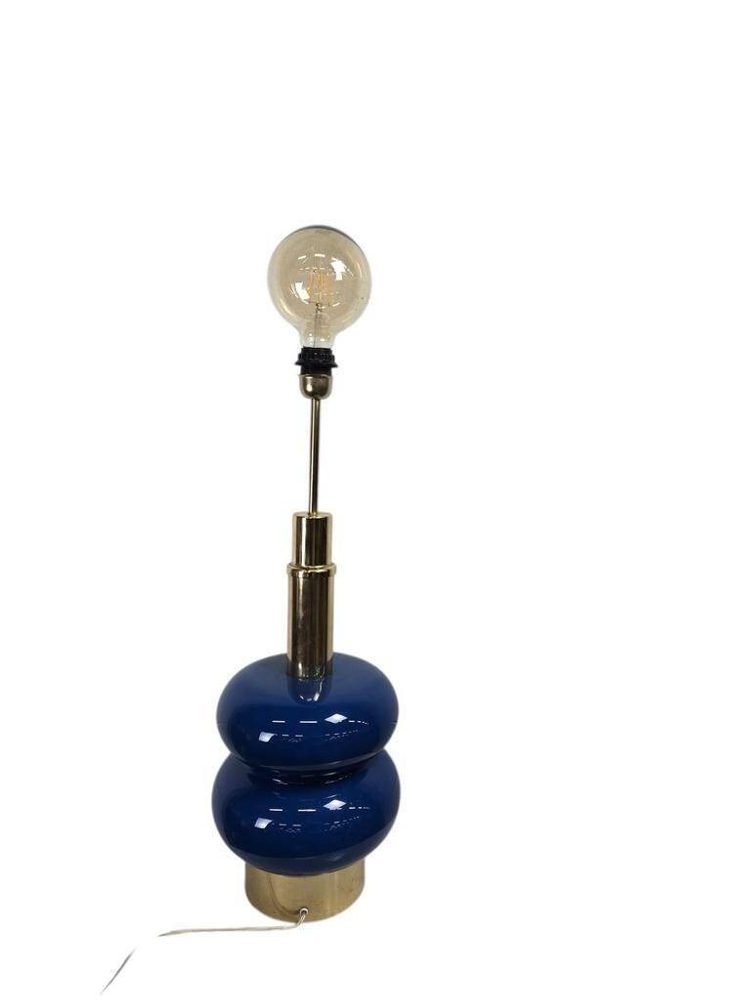 Lampadaire/lampe de table vintage bleue en verre
