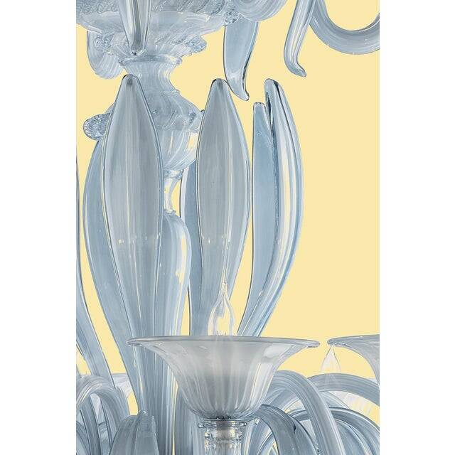 Mid-Century Modern Venetian Azure Style Murano Glass Chandelier With Leaves