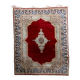 Antique Kerman Kork wool rug, open field medallion, crimson & navy, c. 1930s — 237 × 302 cm — 1C1280