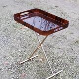 Gold metal side table with tortoiseshell lucite top from the 70s