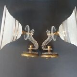 Paire d'appliques vintage en verre sablé et doré