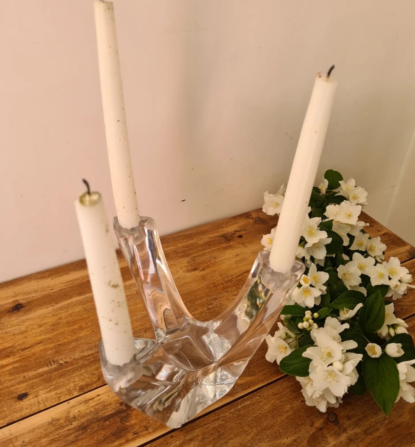 Daum 3-branched crystal candle holder