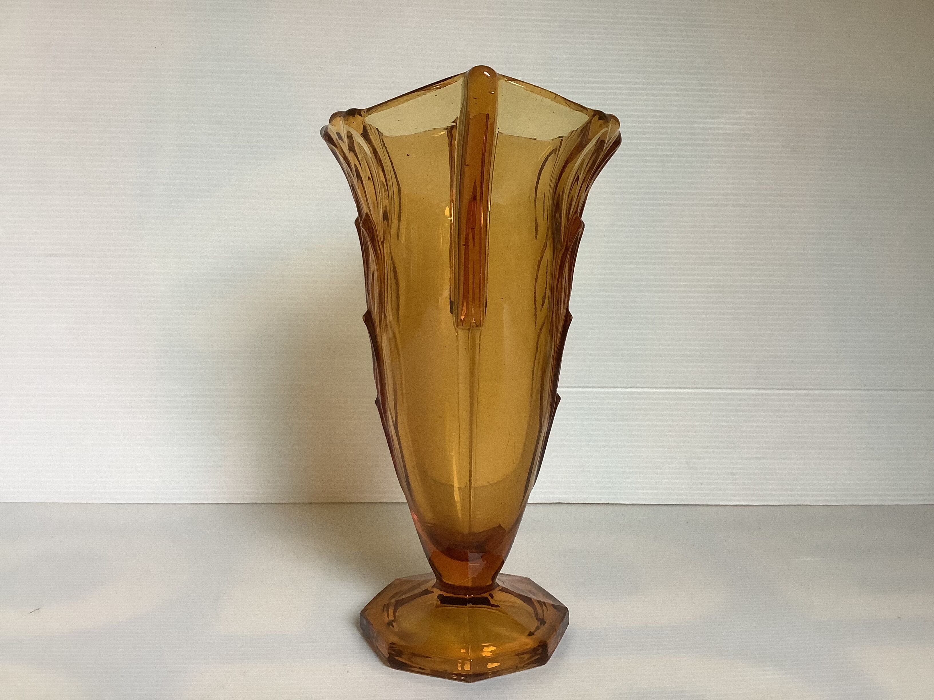 Old vase handles butterfly wings molded glass yellow art deco