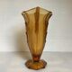 Antique vase with butterfly wing handles, moulded yellow glass, Art Deco.