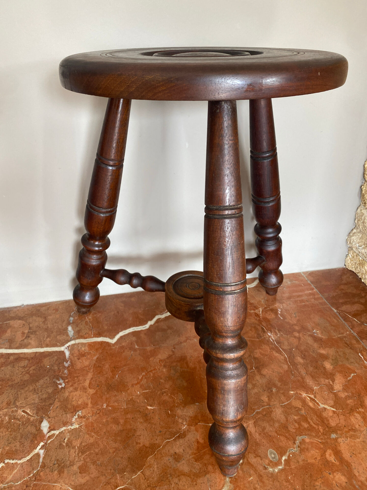 Oak stool attributed to Charles Dudouyt.