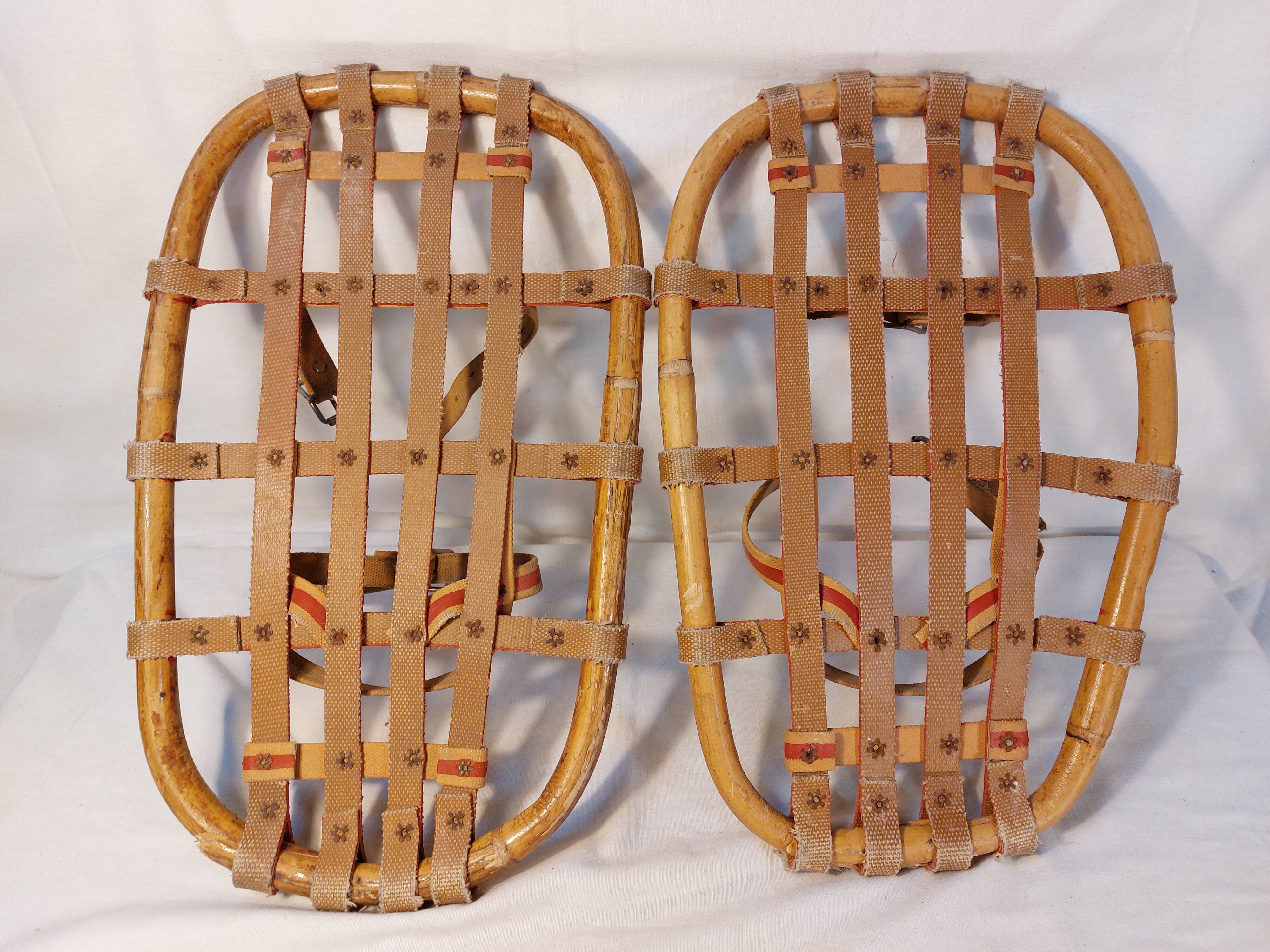 Pair of vintage bamboo snowshoes