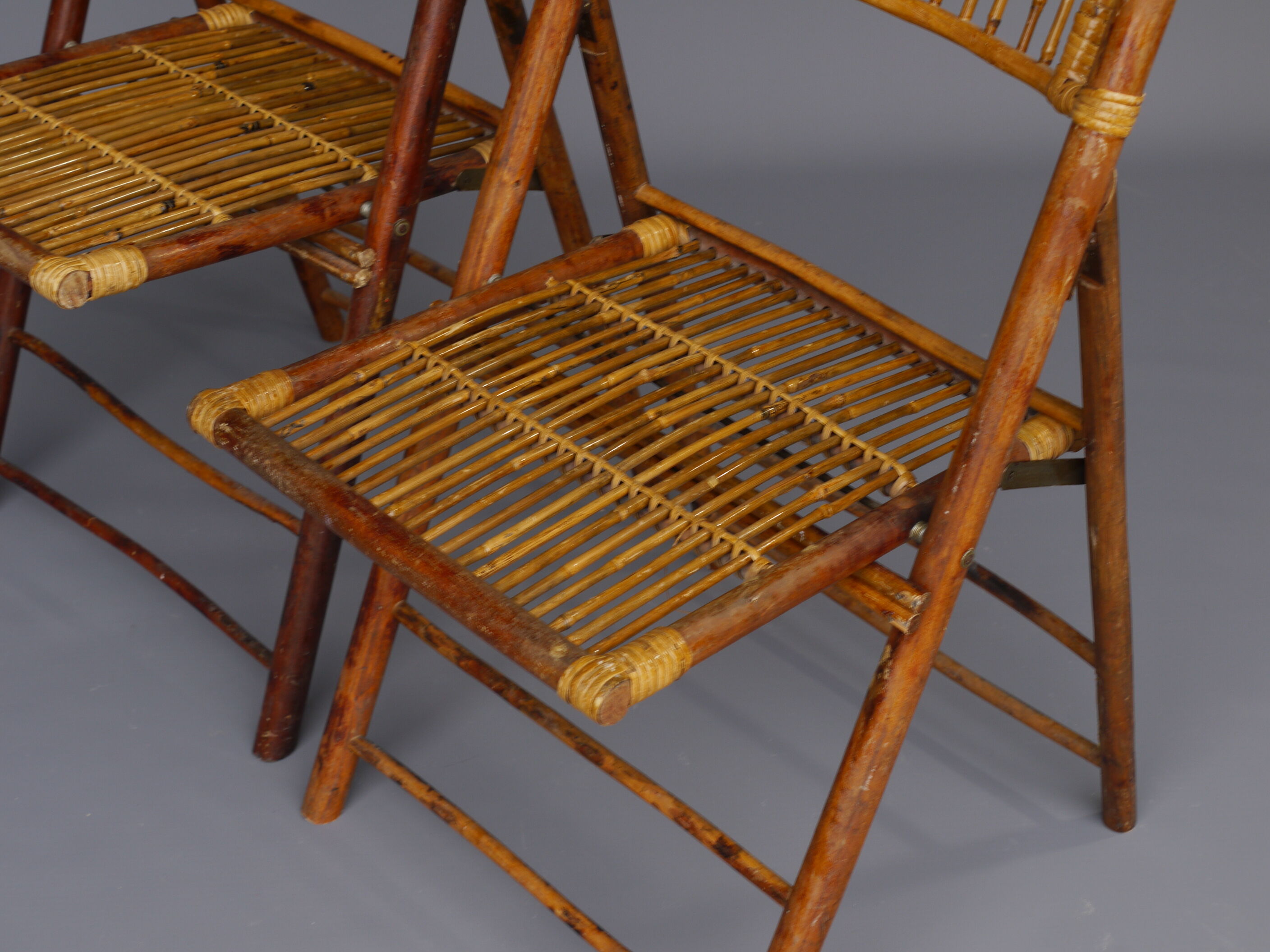 Vintage Bamboo and Rattan Folding Chairs, 1970s, Set of 2