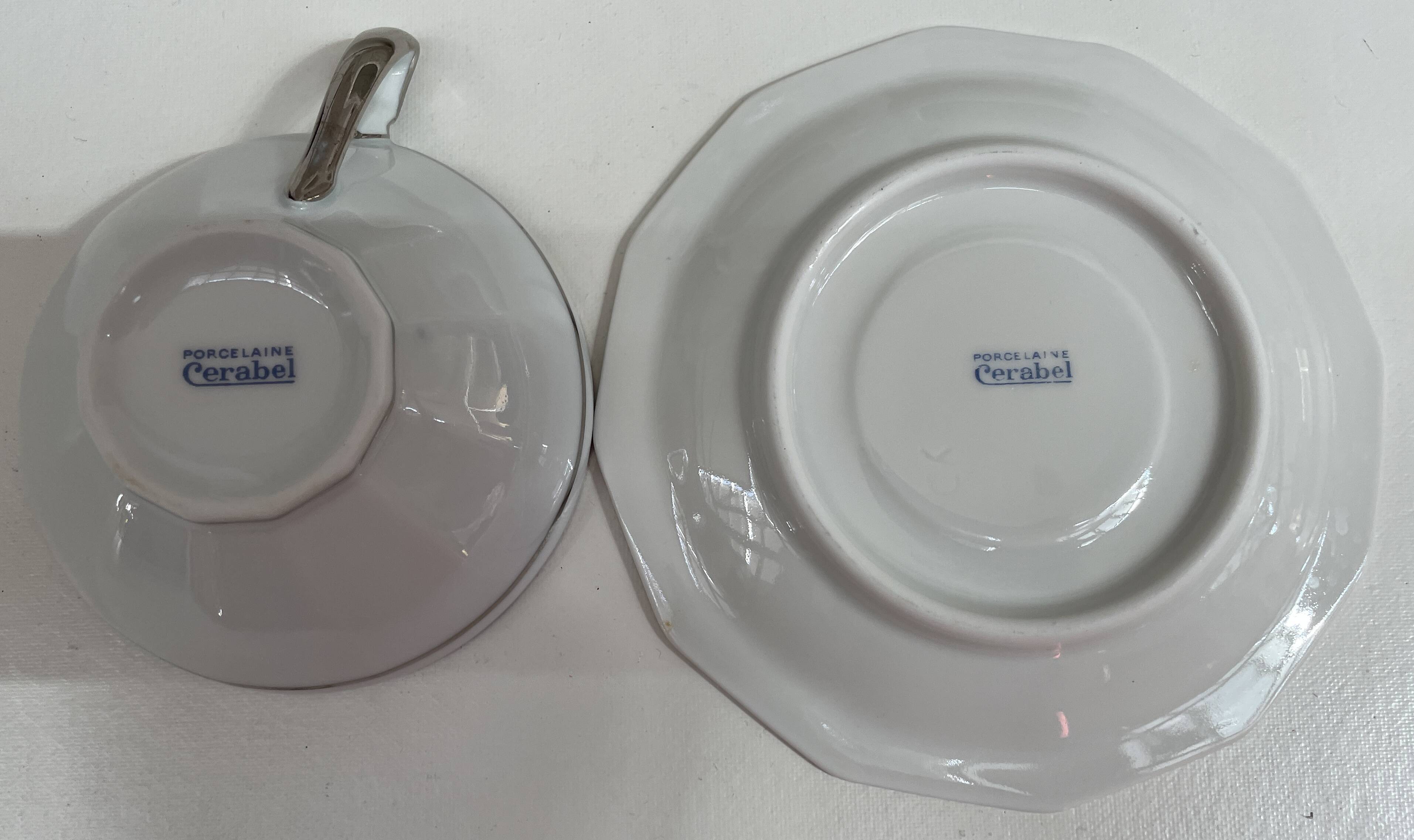 Art Deco service, porcelain with platinum, Kintsugi restoration.