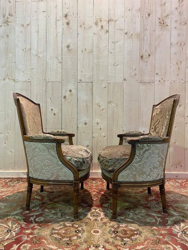 Pair of Louis XVI style bergere armchairs