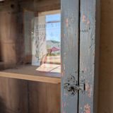 Glazed enfilade antique workbench – blue patina