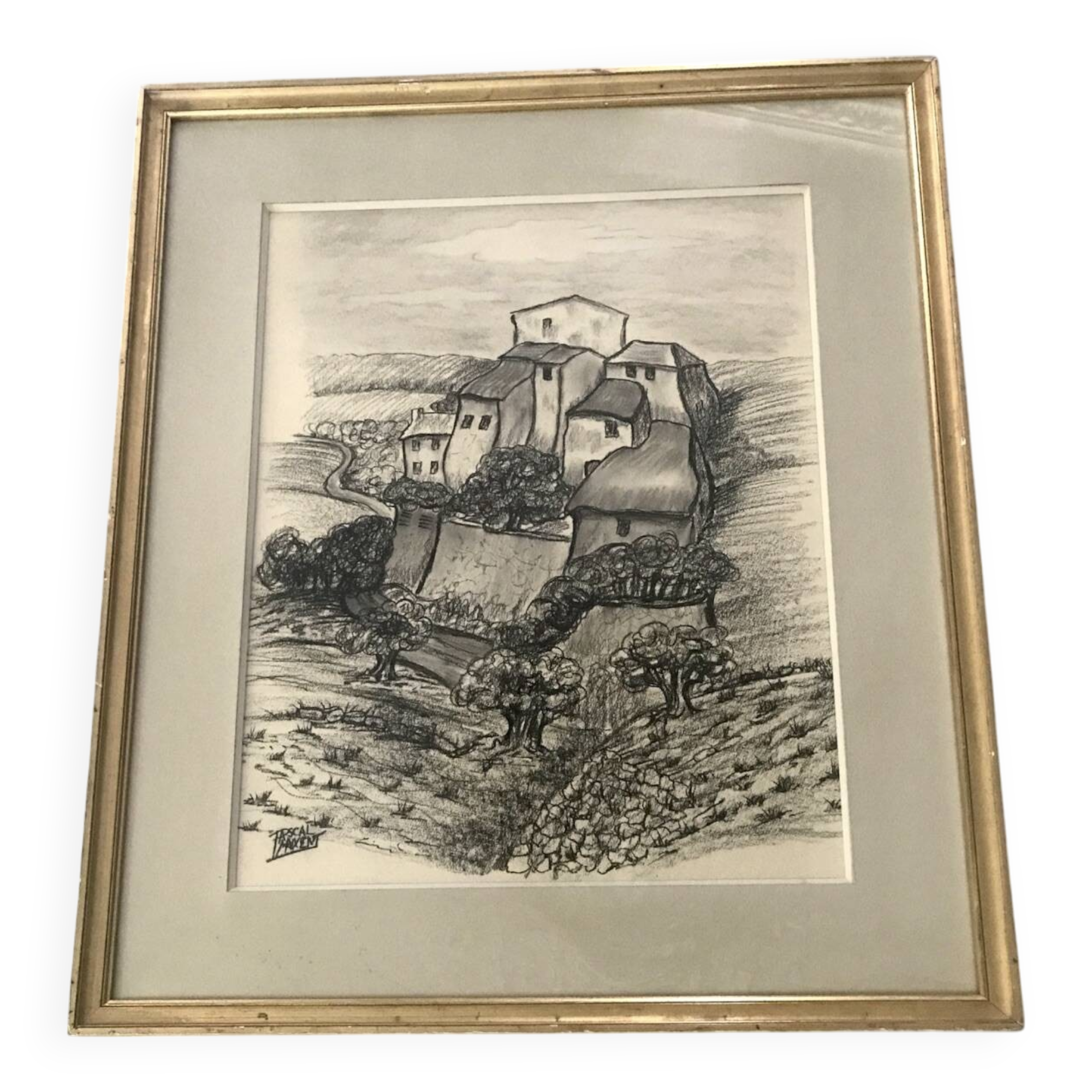 Charcoal drawing painting by Pascal Maixent, 20th century