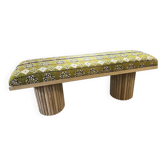 Mango wood bench with khanta fabric.