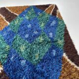 Abstract scandinavian multicolor high pile rya rug carpet, sweden, 1960s