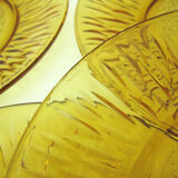 6 flat plates in amber tempered glass - Soleil Vereco France - vintage 70s