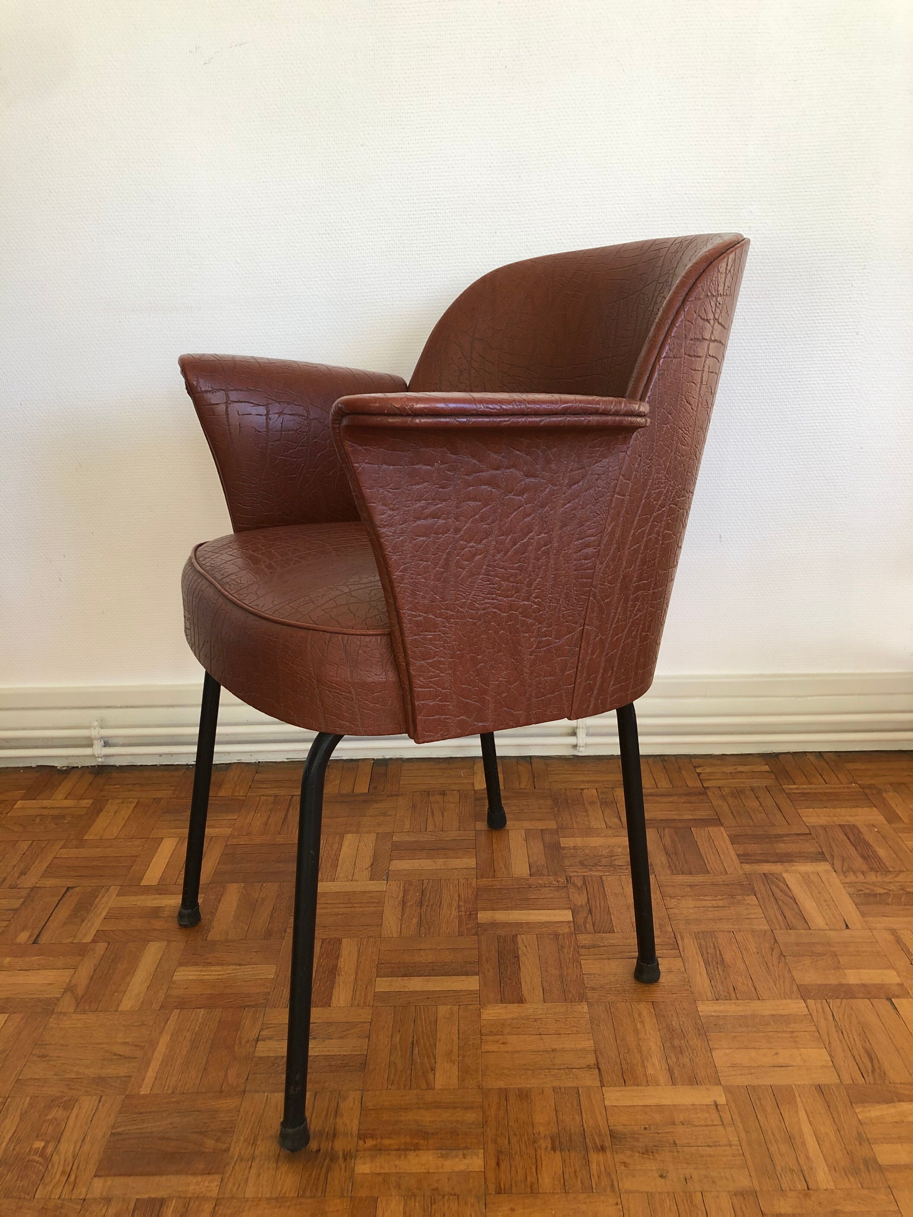 Fauteuil 1960 simili cuir imitation croco