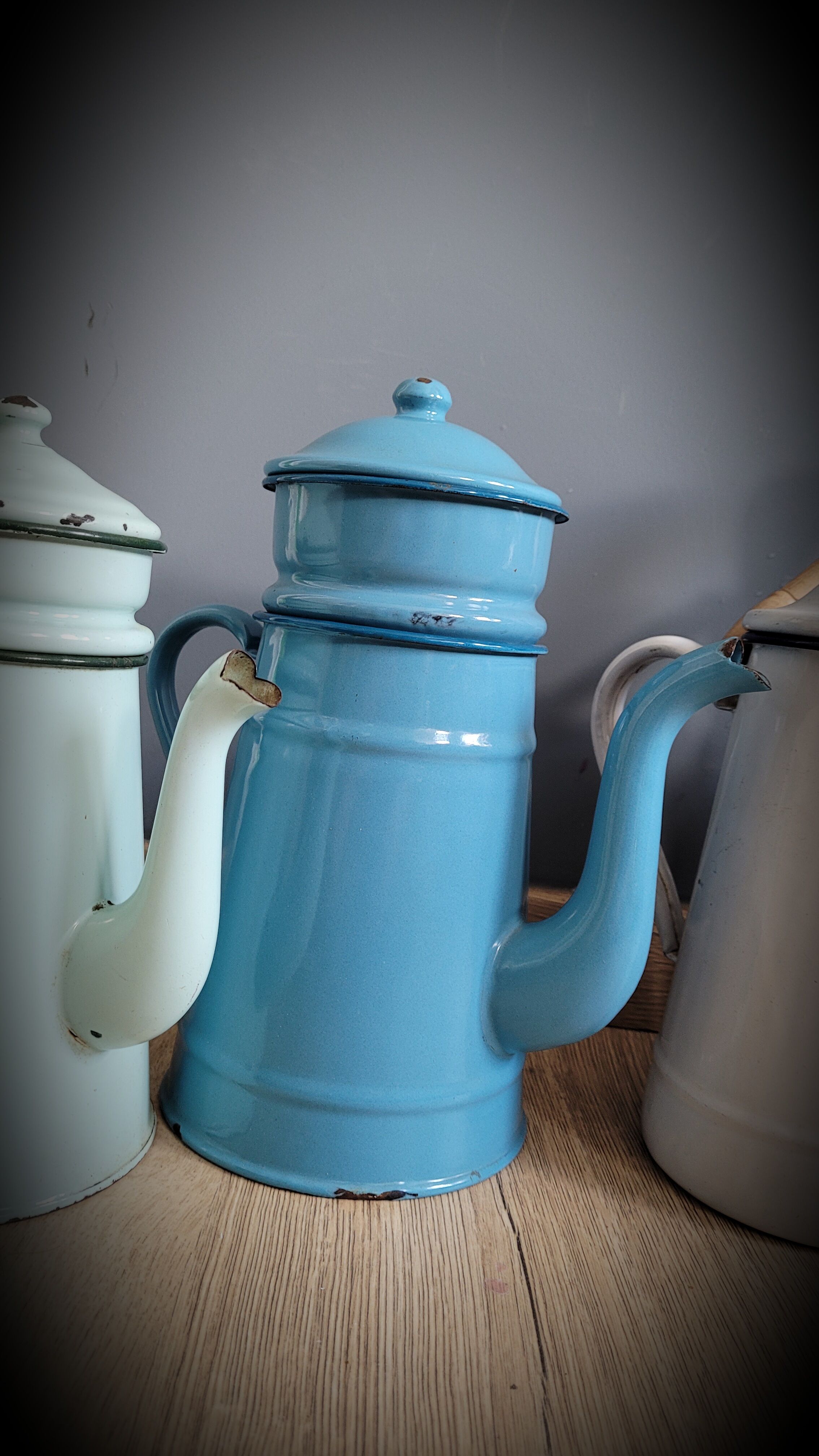 Blue enamelled coffee maker