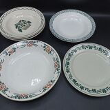 Mismatched set of old plates + dish - Green